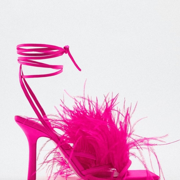Brand new Zara fuchsia feather heels - Picture 2 of 7